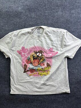 GOAT Crew Shirt Mens XL White Looney Tunes Taz Loved Up Graphic Tee Bugs Bunny